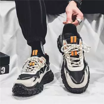 Весенние мужские туфли с дышащей сетчатой поверхностью, спортивная обувь, мужская модная обувь, маленькие белые толстые подошвы, нескользящие туфли Daddy Shoes Tide Shoes 39