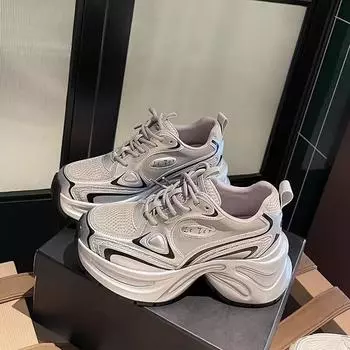 Весенние новые 7 см Поднять низ Ретро High Sense Dad Shoes Женская сетчатая спортивная повседневная обувь для женщин 35