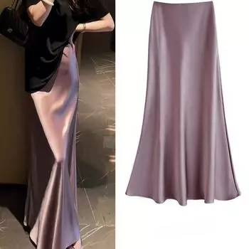 Весенние новые атласные юбки с высокой талией, облегающие, женские, модные, летние, однотонные, свободные, А-силуэта, длинная юбка, элегантные, высокие, повседневные, женские юбки 25957 M горчичный