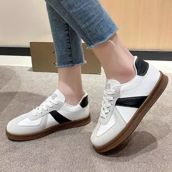 Весенние новые белые туфли, модные ретро-туфли на мягкой подошве, плоская подошва, на каждый день, для моральной подготовки, туфли Форреста Гампа для женщин 35 чёрный