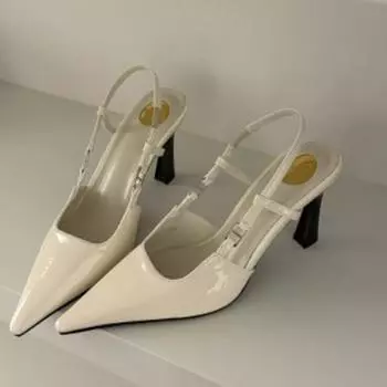 Весенние новые босоножки Baotou, модные, с острым носком, с неглубокой горловиной, с металлической пряжкой, противоскользящие, износостойкие, высокие каблуки 35