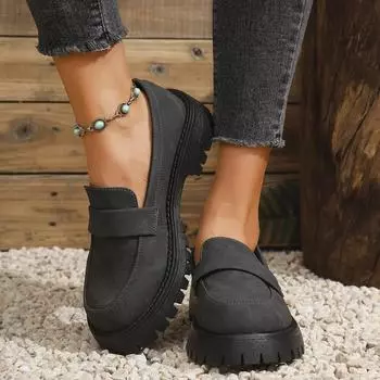 Весенние новые британские туфли с одной педалью, женские повседневные универсальные туфли в стиле ретро на платформе 35 серый