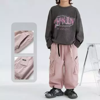 Весенние новые детские свободные спортивные повседневные брюки в стиле вестерн 110cm розовый