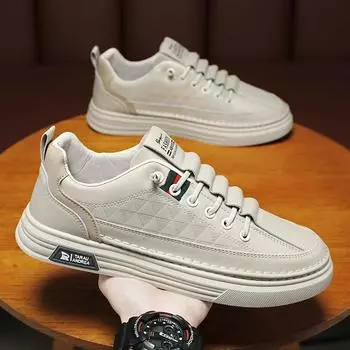 Весенние новые дышащие канва мужские туфли модные универсальные белые повседневные спортивные туфли подошва ЭВА резиновая подошва кожаное сращивание 42