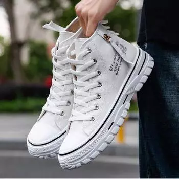 Весенние новые дышащие высокие мужские парусиновые туфли трендовые повседневные кроссовки универсальные студенческие кроссовки обувь H689 39 чёрный