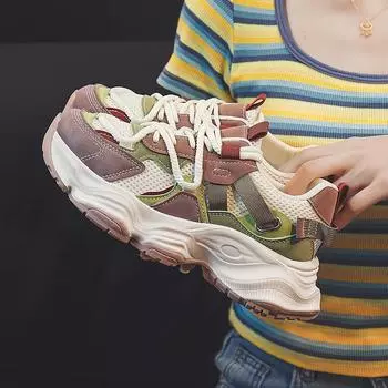 Весенние новые громоздкие кроссовки для женщин Ins Fashion на шнуровке с толстой подошвой для студентов, для спорта, увеличения роста, для отдыха 35