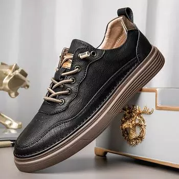 Весенние новые итальянские повседневные туфли из натуральной кожи для мужчин, толстая подошва, оксфордские туфли для мужчин, походная обувь, большие размеры 36-47 37 чёрный
