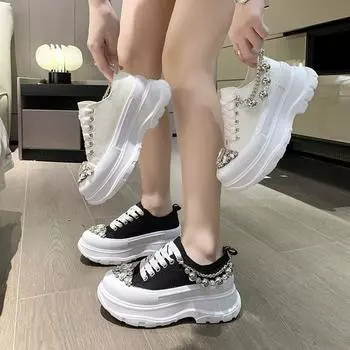 Весенние новые кексы Heavy Industry Rhinestone Casual Sports Dad Shoes Female Raise the Bottom Canvas Shoes 35 чёрный