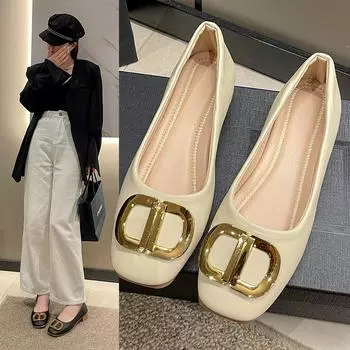 Весенние новые корейские универсальные туфли на плоской подошве для бабушек, нежные женские туфли с неглубоким горлом 35