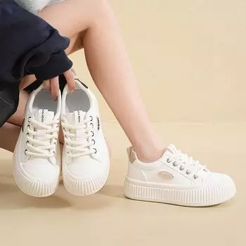 Весенние новые кожаные белые туфли универсальные толстые подошвы высокие повседневные туфли для студентов спортивная обувь бисквитные туфли женские 39