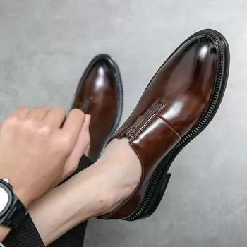 Весенние новые кожаные мужские повседневные туфли люксовые брендовые мужские мокасины на молнии мокасины дышащие деловые туфли без застежек для вождения на плоской подошве 37 чёрный