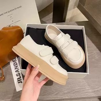 Весенние новые маленькие белые туфли из цельной коровьей кожи женские приливные на липучках на платформе кожаные кеды 2025 приливные 35