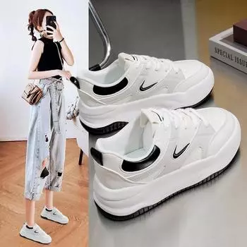 Весенние новые маленькие белые туфли на толстой подошве, женская корейская версия, одинаковые по цвету студенческие туфли для скейтбординга с круглым носком, кроссовки для уличной стрельбы 35