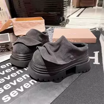 Весенние новые матовые кожаные туфли на платформе, ретро тапочки на маффиновой подошве, повседневная модная женская обувь 35 темно-серого