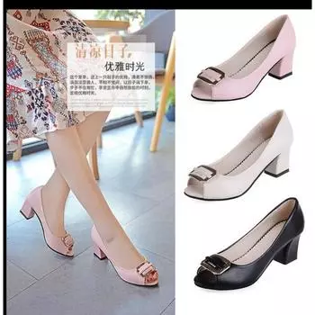 Весенние новые милые рабочие туфли с бантом и толстым каблуком в форме рыбьего клюва. Модные женские туфли-лодочки. 35 розовый