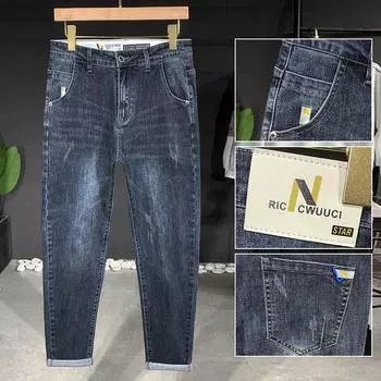 Весенние новые модные брендовые брюки Harlan, джинсы для мужчин, элитные свободные эластичные повседневные универсальные маленькие брюки 38