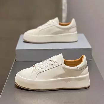 Весенние новые модные кожаные повседневные белые женские туфли на толстой подошве, удобные дышащие кроссовки, увеличивающие рост 40