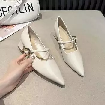 Весенние новые модные туфли с острым носком, мягкие, простые, с пряжкой, на высоком каблуке, женские, однотонные, удобные, рабочие туфли, женские, Zapatos 35 бежевый