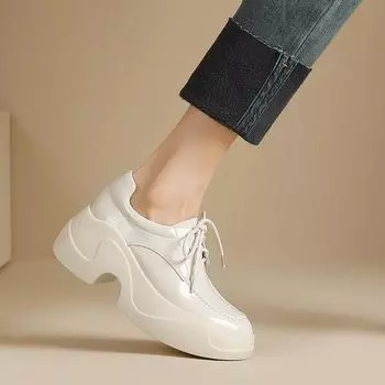 Весенние новые модные женские туфли из натуральной кожи на толстом каблуке на платформе со шнуровкой женская обувь весенние оксфорды обувь ручной работы 6