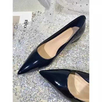 Весенние новые мягкие кожаные черные туфли с заостренным носком и неглубоким носком на высоком каблуке, женские туфли-шпильки, универсальные рабочие туфли 35 бежевый