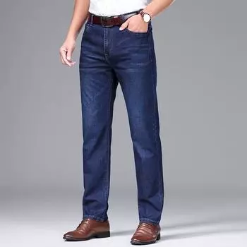 Весенние новые мужские эластичные хлопковые деловые повседневные мужские прямые джинсы среднего возраста, длинные брюки, мужские брюки 28
