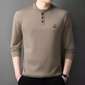 Весенние новые мужские футболки с круглым вырезом и длинными рукавами, модные и повседневные рубашки на пуговицах, топы для мужчин среднего возраста M
