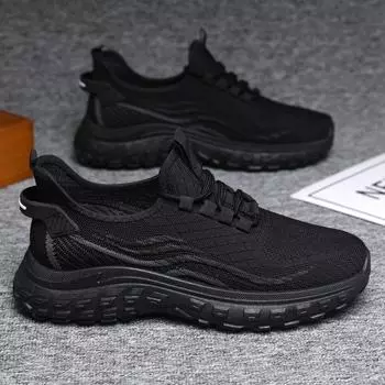 Весенние новые мужские кроссовки из дышащей сетки с импортной продукцией, повседневная универсальная спортивная обувь, корейская версия модных кроссовок 39 чёрный