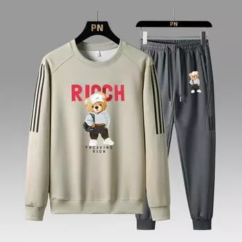 Весенние новые мужские повседневные комплекты с капюшоном + брюки, повседневный спортивный костюм из двух предметов, спортивная одежда, комплект с капюшоном, мужской костюм M чёрный