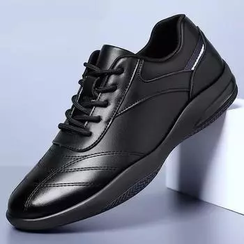 Весенние новые мужские повседневные кожаные туфли мужские осенние модные мужские кроссовки износостойкие кроссовки с мягкой подошвой для активного отдыха прогулочная обувь мужская 39 чёрный