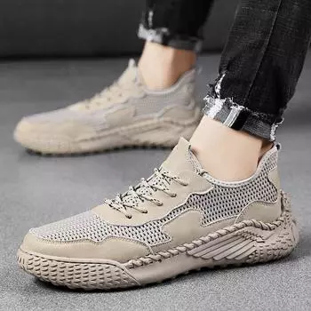 Весенние новые мужские повседневные туфли большого размера, обувь ручной работы, модная сетчатая дышащая удобная обувь на шнуровке для вождения 38 хаки