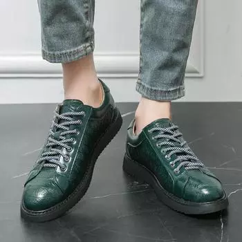 Весенние новые мужские повседневные туфли на шнуровке, кожаные туфли ручной работы, мужские кроссовки на толстой подошве, удобные кожаные туфли-оксфорды для вождения 39 чёрный