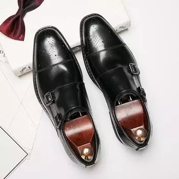 Весенние новые мужские туфли-броги, деловая официальная одежда, кожаные туфли, мужские британские черные оксфордские туфли с пряжкой 38