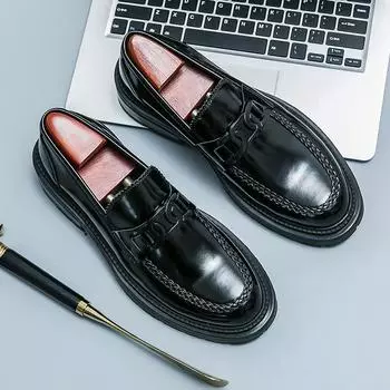 Весенние новые мужские туфли в деловом стиле с большой головой в британском стиле на низком каблуке, профессиональные повседневные кожаные туфли, универсальный тренд 38