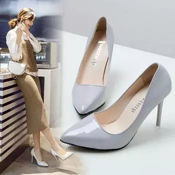 Весенние новые однотонные туфли на высоком каблуке женские туфли-шпильки корейской версии с острым носком туфли на высоком каблуке 35 белый