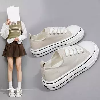 Весенние новые парусиновые туфли для студенток, повседневная обувь на платформе, модные кроссовки для женщин 35 бежевый