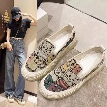 Весенние новые парусиновые туфли дышащие туфли для рыбалки повседневные туфли на плоской подошве универсальные женские туфли на толстой подошве модные 35 чёрный