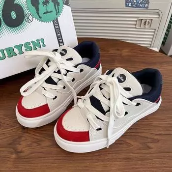 Весенние новые парусиновые туфли в стиле ретро красного и синего цвета, женская студенческая спортивная обувь для отдыха 35