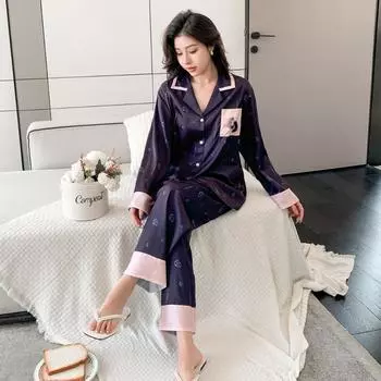 Весенние новые пижамы Ice Silk для женщин, удобные, высококачественные, простые и повседневные домашние костюмы M