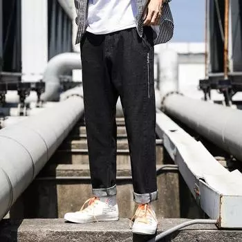 Весенние новые популярные брюки с вышивкой маленькими буквами, мужские брюки в Корейском стиле, простые широкие брюки, мужские повседневные брюки 28