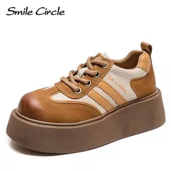 Весенние новые повседневные одинарные туфли с толстой подошвой и сочетанием цветов, модные туфли с большой головкой в Европе и США, женская обувь 35 коричневый