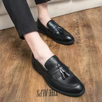 Весенние новые повседневные туфли Лоферы в британском стиле Кожаные свадебные туфли Мужские туфли на платформе Кожаные туфли-оксфорды Туфли-лодочки 38 чёрный