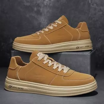 Весенние новые повседневные туфли на плоской подошве для мужчин в британском стиле в стиле ретро с низким верхом, модные универсальные праздничные нескользящие спортивные туфли 39 кофейный