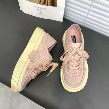 Весенние новые повседневные туфли на толстой подошве с двумя низкими ступнями и мягкой подошвой на шнуровке для женщин 35 белый