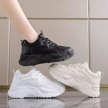 Весенние новые простые и модные черно-белые спортивные туфли на шнуровке для студенток корейская версия повседневная женская обувь 35 чёрный