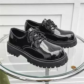 Весенние новые яркие кожаные туфли с большой головкой, мужская повседневная обувь, маленькие блестящие кожаные туфли, размеры 39-44 39 чёрный