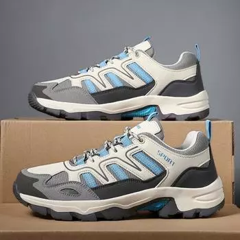 Весенние новые сетчатые дышащие повседневные туфли с низким верхом для занятий спортом на открытом воздухе, походные туфли на нескользящей платформе, спортивная обувь для мужчин 36 бежевый