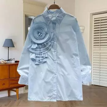 Весенние новые шикарные женские рубашки с длинным рукавом и цветочным принтом, повседневные однобортные элегантные свободные блузки, женские топы, винтажная женская блузка на шнуровке 25810 S белый