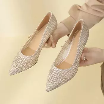 Весенние новые стильные женские туфли на высоком каблуке с острым носком, на шпильке, в сетку со стразами, пикантные универсальные туфли маленького размера 33 33