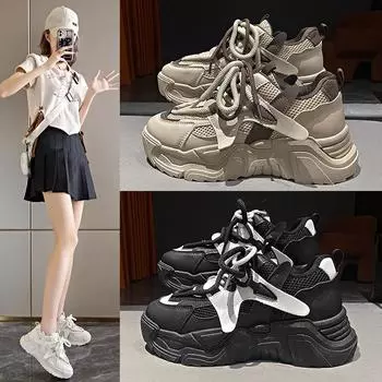 Весенние новые студенческие интернет-знаменитости, увеличивающие рост, универсальные туфли на толстой подошве, повседневная обувь 35 чёрный
