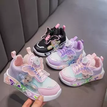 Весенние новые студенческие туфли, туфли с вращающимися пуговицами, повседневная обувь для девочек, кроссовки для детей среднего возраста 26 yards/inner length 17.0cm